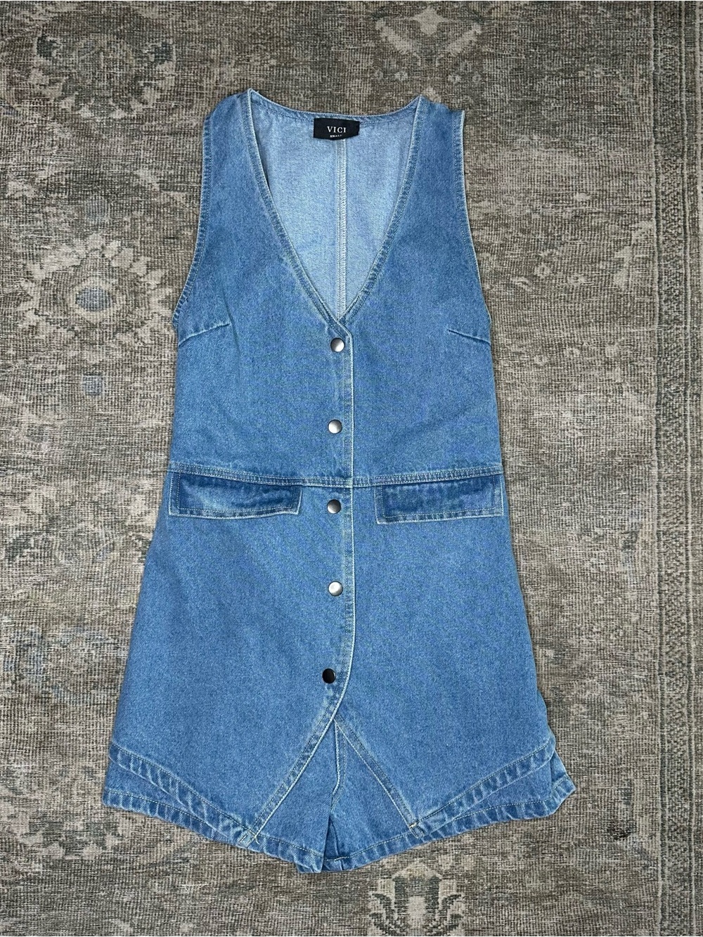 Vici Maura Denim Vested Romper Size Small Snap Button